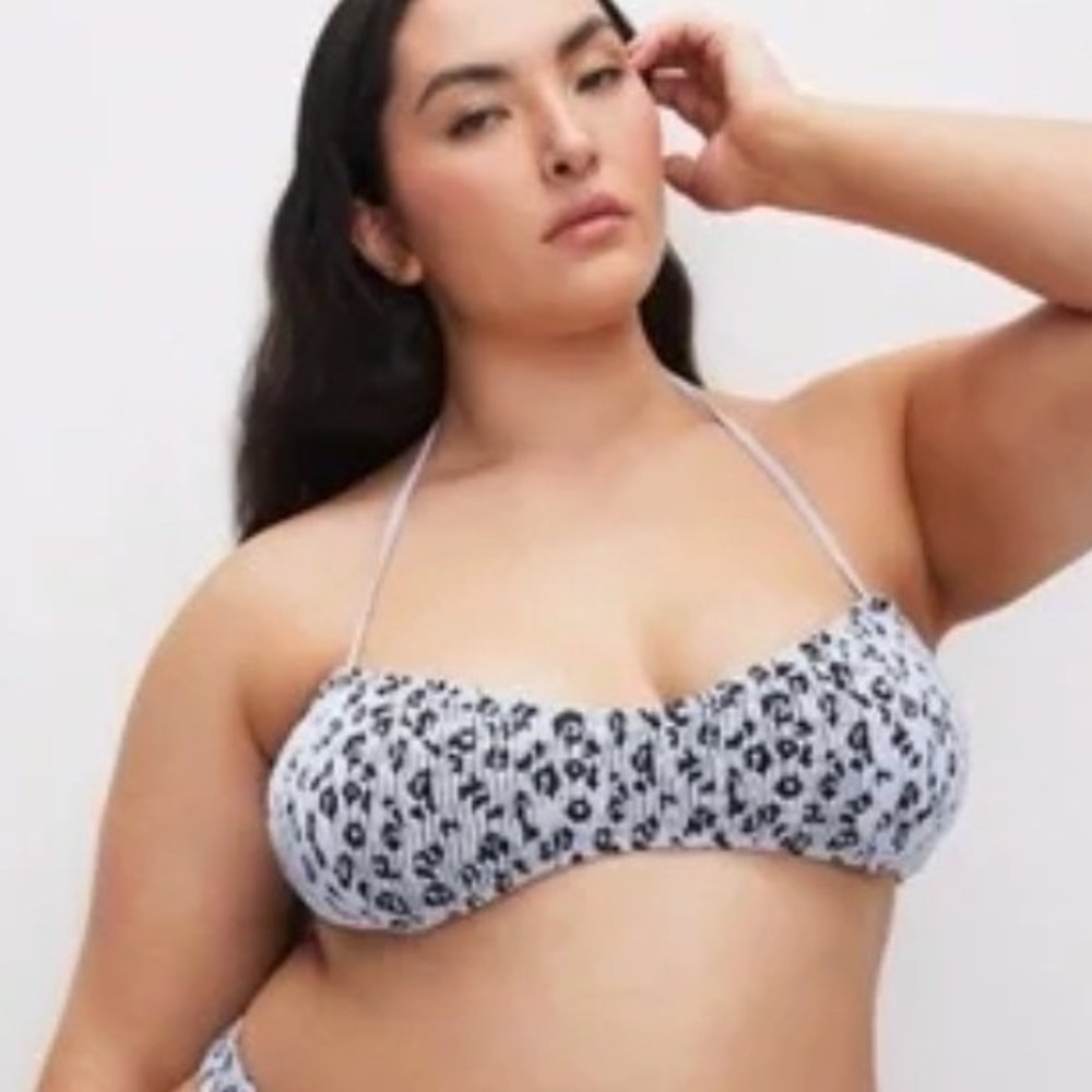 Good American Always Fits Leopard Smocked Bikini Top Women 2XL/3XL Blue Black